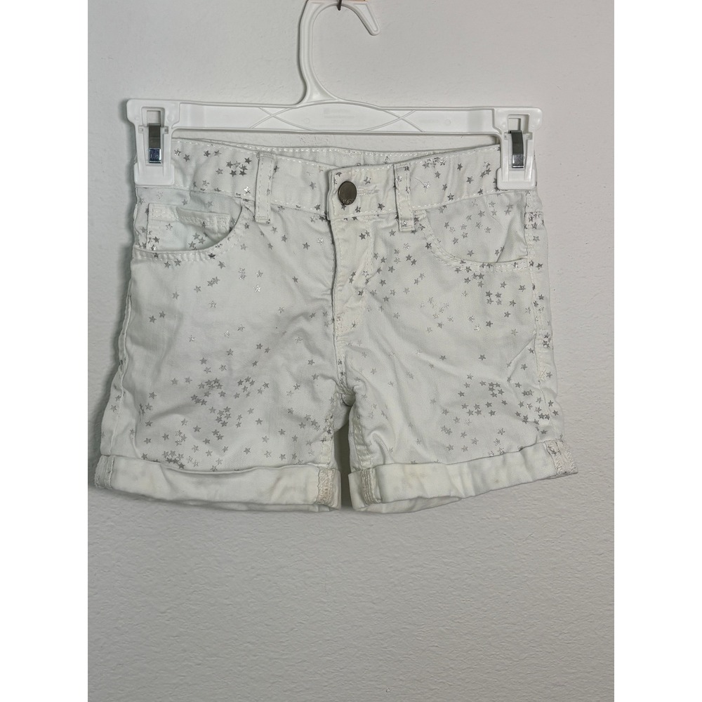 Gap Kids 1969 Girls White Denim Shorts Silver Metallic Star Print Size 8 Regular